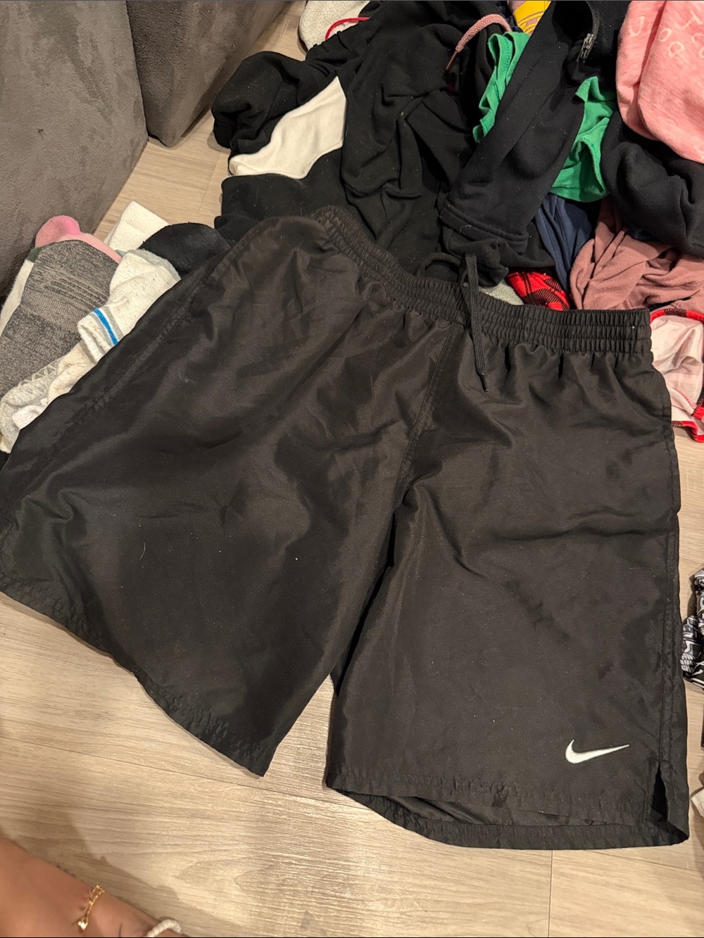 Nike Black men’s Athletic Shorts with White Swoosh - Picture 2 of 5